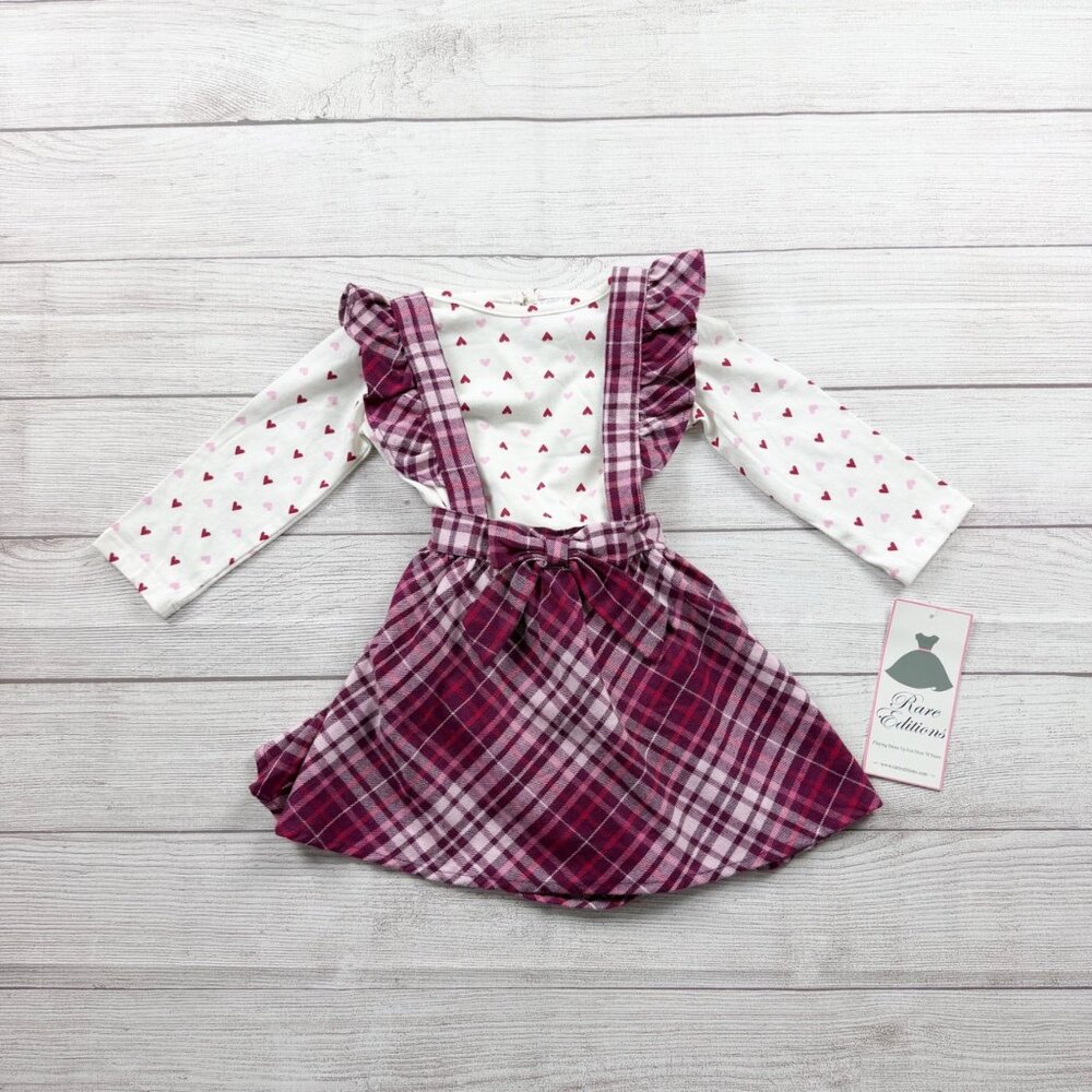 Rare Editions Baby Girl 2 Piece Dress Set Plaid Jumper Heart NWT 18-24 Months - Picture 1 of 4